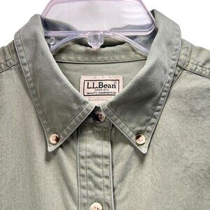 LL Bean Womens Sage Green Button Up Long Sleeve Shirt Size XL Cotton Collar Top